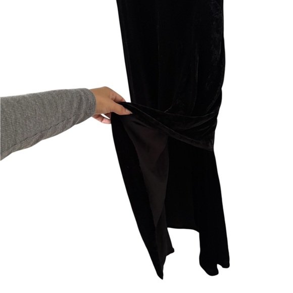 REISS Giannon Silk Velvet High Neck Cowl Slit Black Midi Dress - Picture 5 of 10